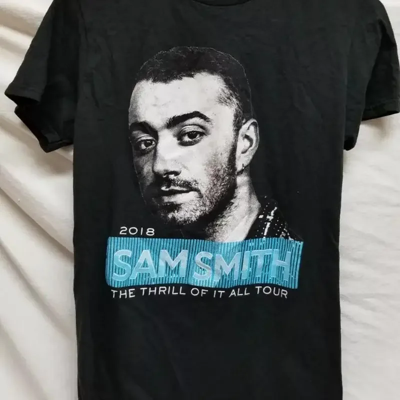 Vtg Sam Smith Thrill Of It All Tour Camiseta de algodón negra de tamaño completo BL160