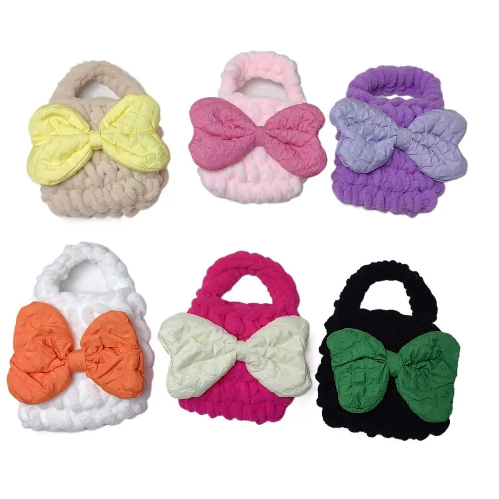 Soft Plush Earphone Bag Portable Handmade Mini Plush Handbag Bow Knot Knitting Earphone Protective Shell Headset Covers Holder