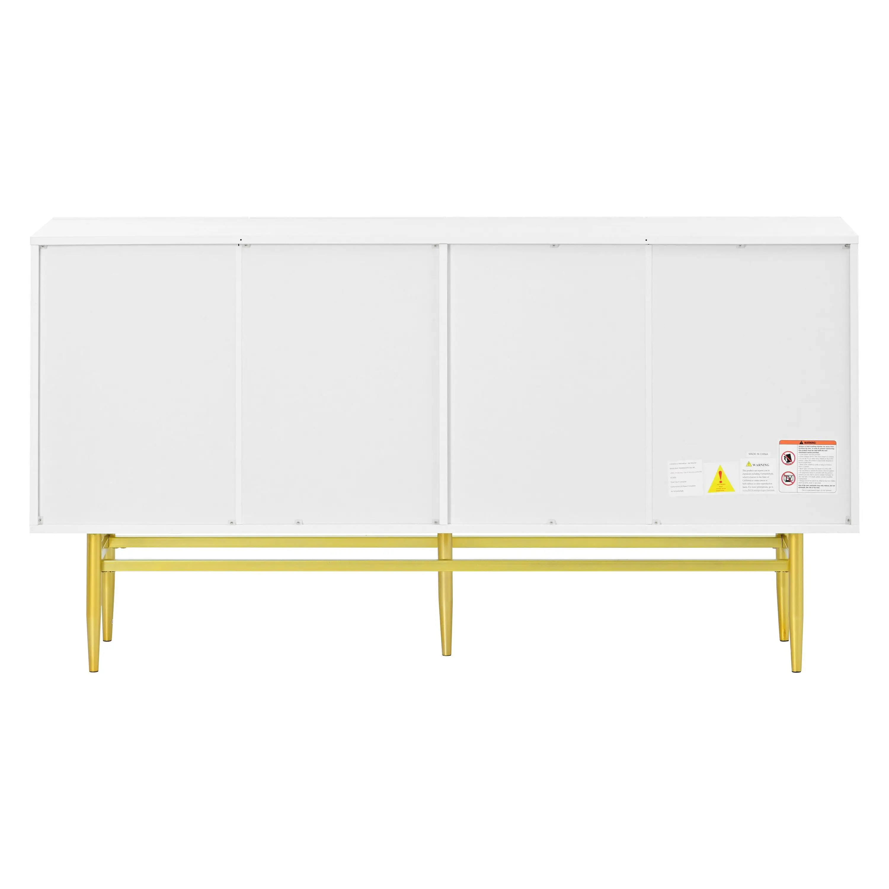 Stylish White 4-Door Sideboard Buffet Cabinet with Gold Metal Handles for dining , Living, Bedroom & Hallway