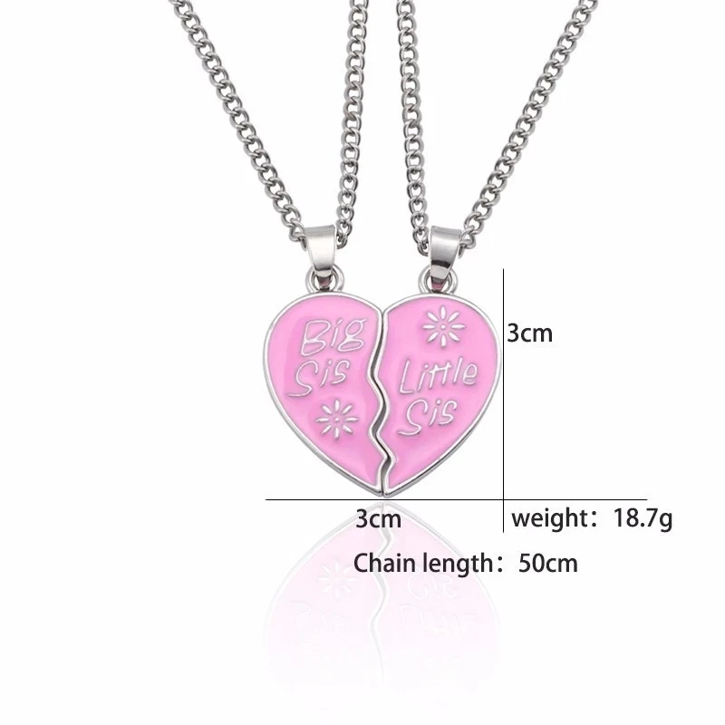 Fashion Big Sis Lil Sis Necklace For Girl Love Heart Shaped BFF Best Sister Pendant Friendship Jewelry Black Pink Family Gift