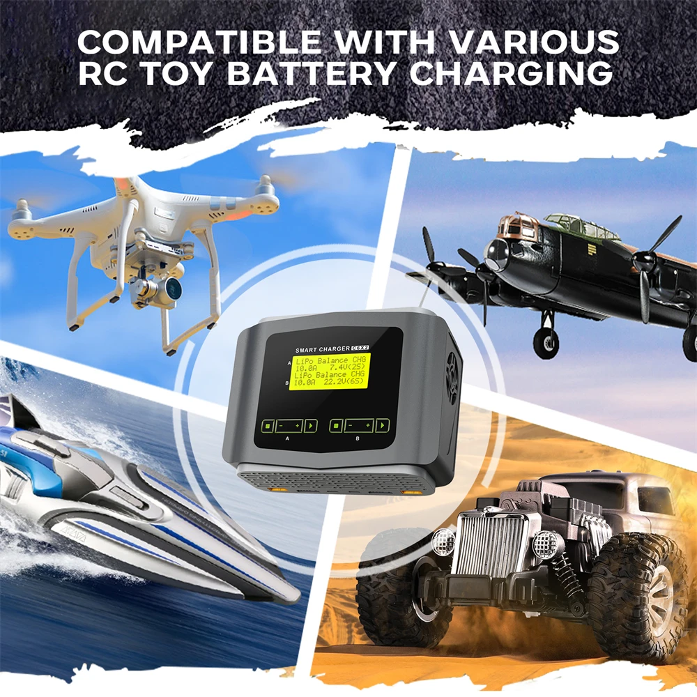 HTRC C6X2 AC 150W DC 240W Dual Channel LCD-scherm Lipo-oplader RC Balansontlader voor 1 ~ 6S LiPo LiFe Lilon 1 ~ 15S NiCd NiMH