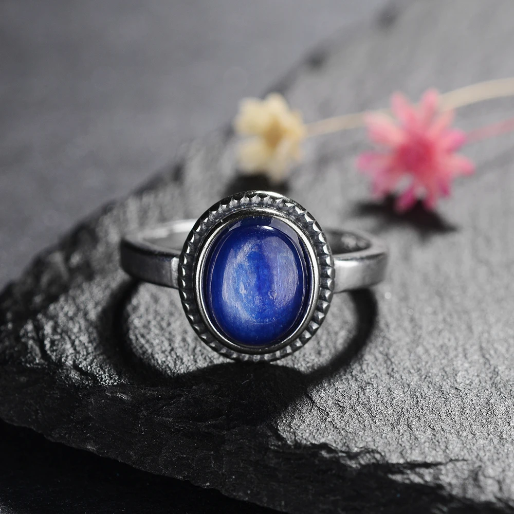 Fashion 8x10 MM Oval Dark Blue Natural Kyanite Rings Women's Jewelry Ring Wholesale High Quality Gifts Vintage Fashion