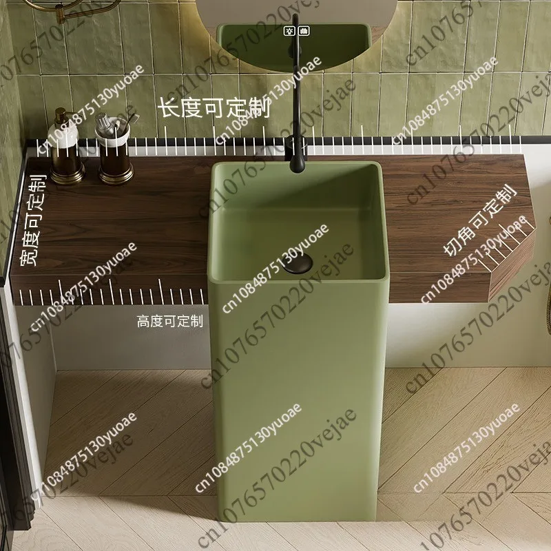 

Retro green custom countertop column basin balcony bathroom square ceramic wash basin wash basin washbasin