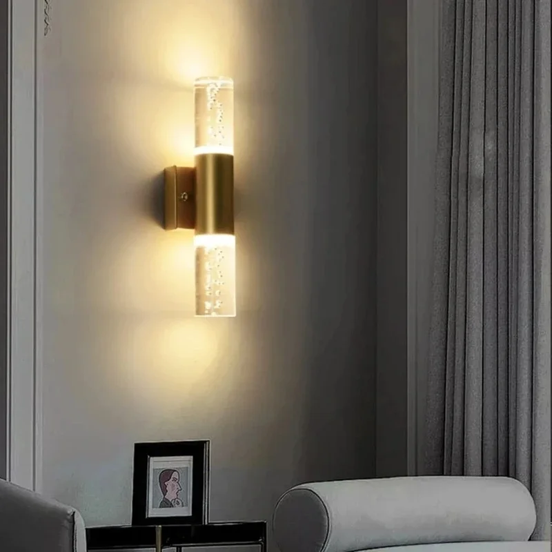 Gold Bubble Glass LED Wall Sconce Modern Vertical Wall Mount Light Bathroom Bedroom Hallway Indoor Home Decoration