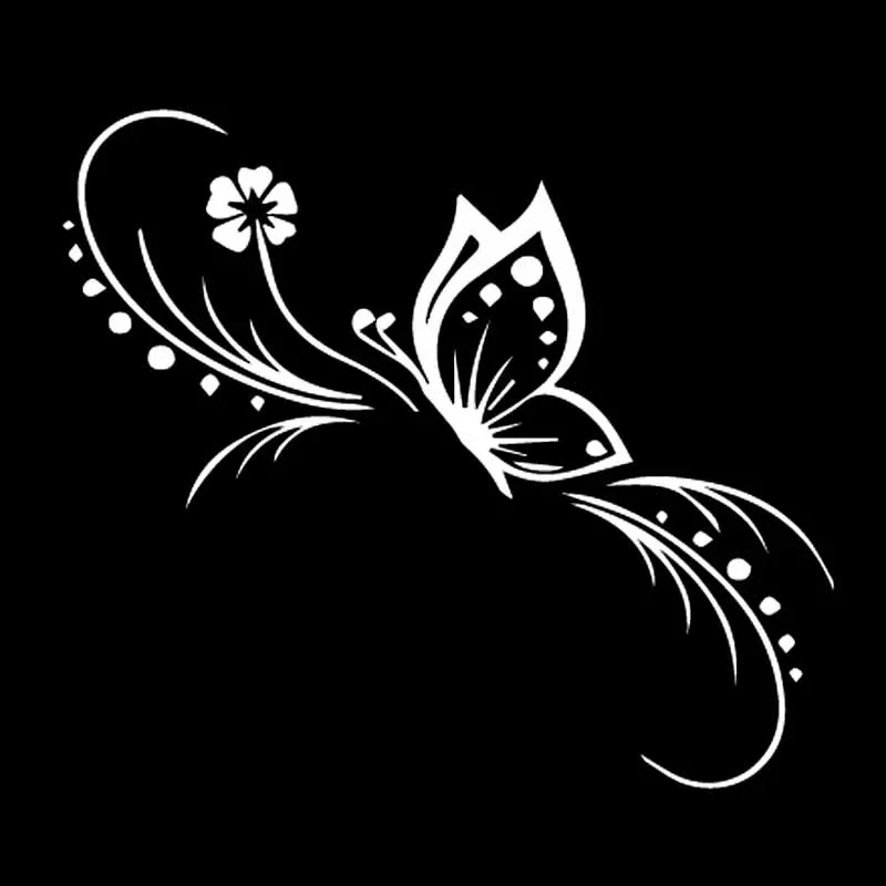 14cm*12cm Car Sticker Butterfly FlowerDecoration Floral Art Vinyl Decal Black/Silver Stickers Auto Accessories Products Cars For