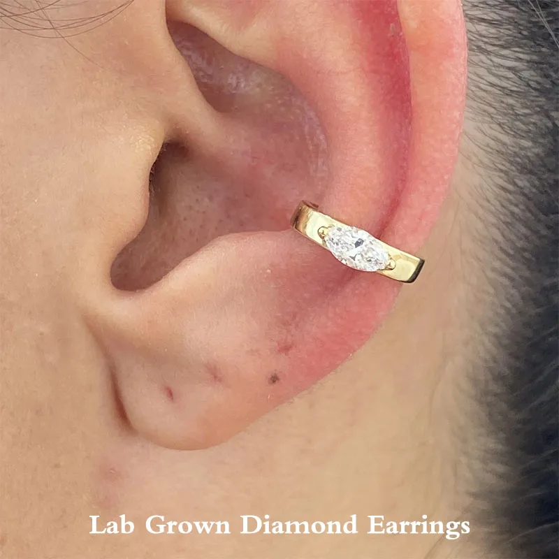 0.3 Ctw DEF/VS VVS Marquise Cut Lab Grown Diamonds Elegantly Crafted 14K Gold Cuff Earring Prong Setting Handmade Jewelry