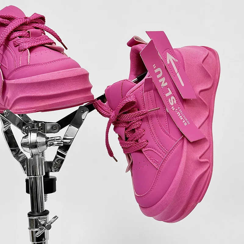 Nuevos zapatos de plataforma bonitos Niche Candy, zapatillas gruesas con cordones para mujer, zapatillas deportivas veganas de diseño único sin cuero, calzado deportivo