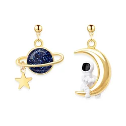 Summer New Trend Design Cosmic Planet Astronaut Tassel Dangle Earrings Women's Elegant Simple Round Crystal Earrings Accessories