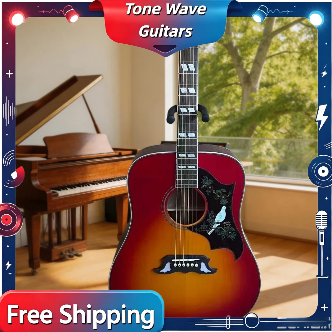 New Dove Motif  Acoustic Guitar Spruce Solid Rosewood Fingerboard Maple Back and Sides Fishman 301 Pickup Free Shipping Beginner