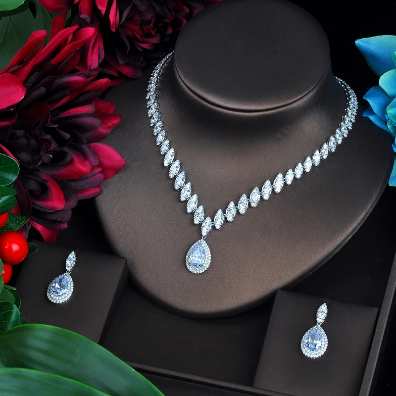 HIBRIDE الفاخرة ماركيز قطع زركون مجموعات مجوهرات نسائية الأزرق قطرة الماء مجموعة فستان الزفاف اكسسوارات هدايا الحفلات N-486 #4