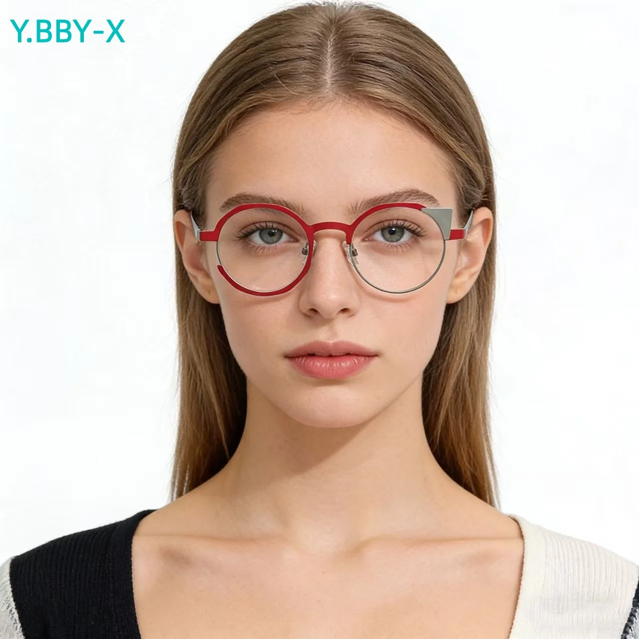 

Y.BBY-X Cat Eye Glasses Metal Eyeglasses Frame Women Men Round Optical Spectacle Fashion Eyeglasses