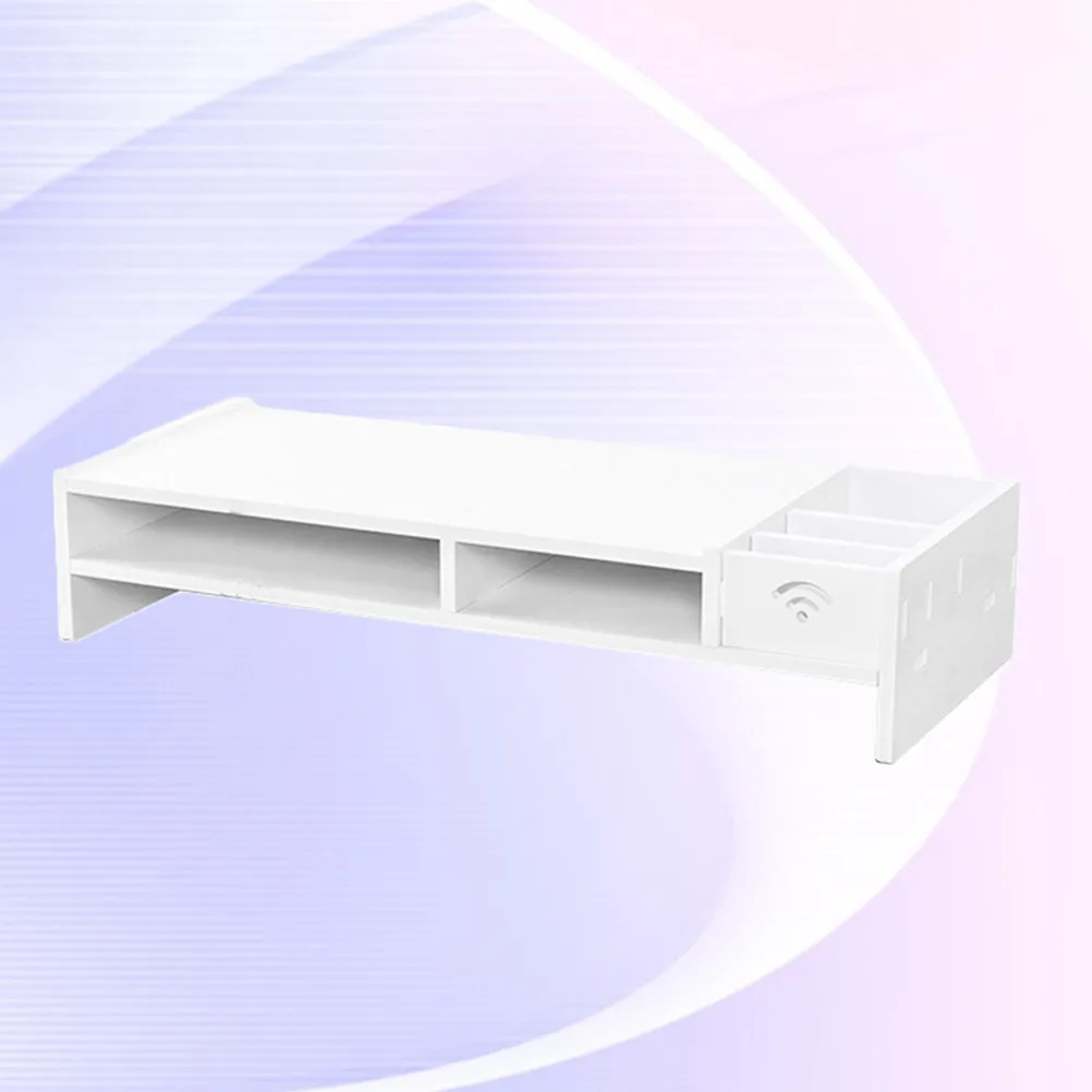 48Cm Monitor Increased Shelf Desktop Box Organizer Office Desk Storage Finishing Rack Computer Base Bracket White Cable