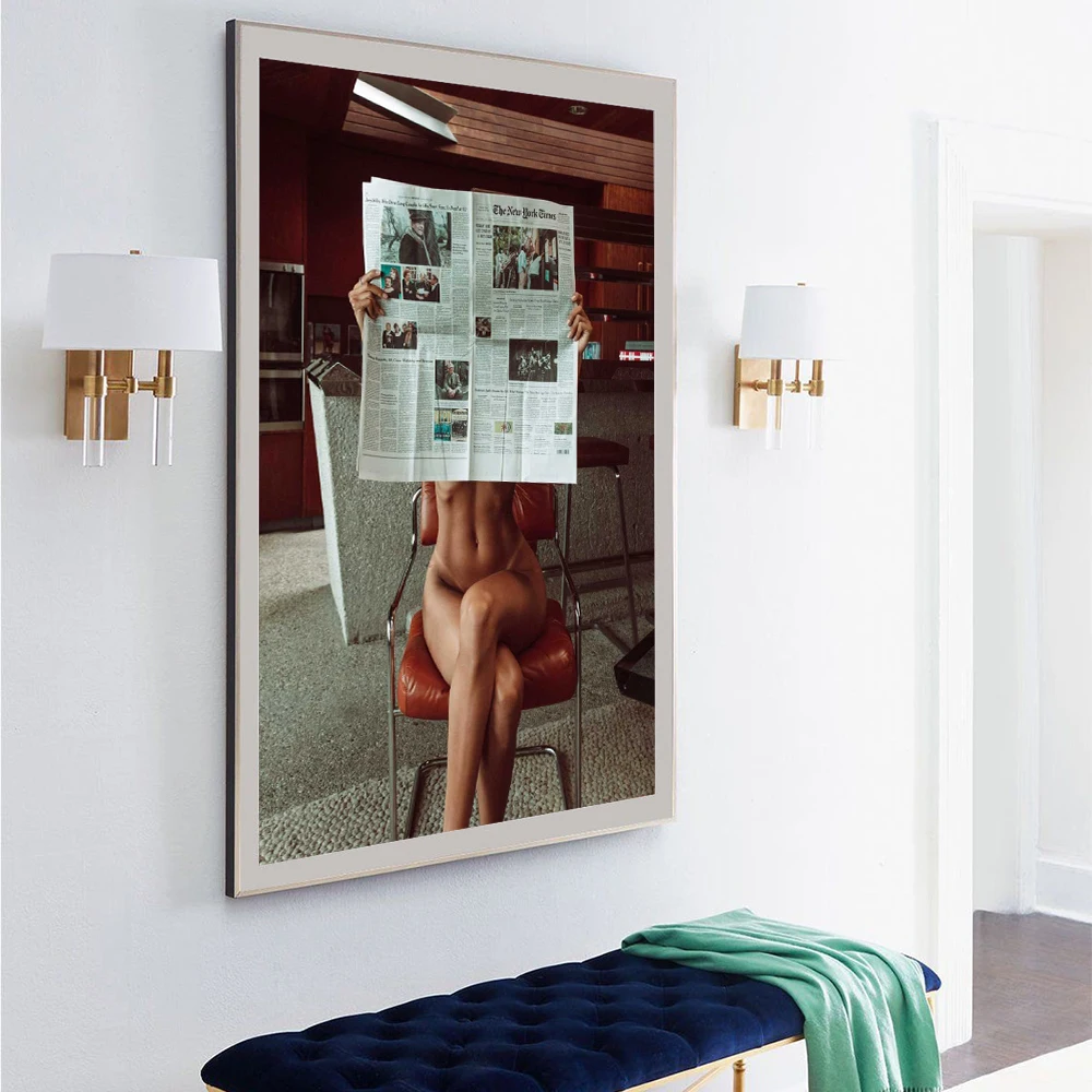 หนังสือพิมพ์ผู้หญิงเซ็กซี่ศิลปะบนผนังผ้าใบตกแต่งห้องนั่งเล่นใหม่ York ครั้งโปสเตอร์ Naked Girl สำนักงานภาพวาดพิมพ์บ้านภาพ