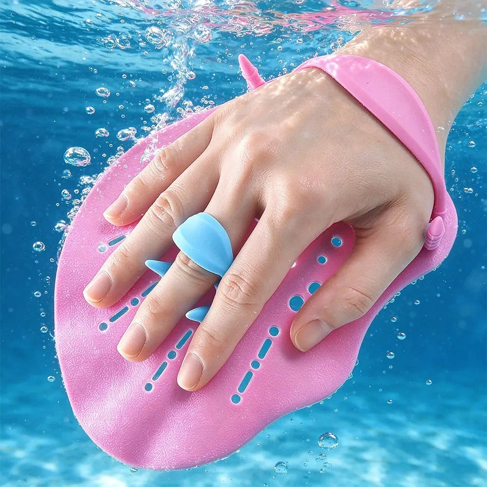 1 Pair Power Swimming Hand Paddles, Breathable Multi Hole Swim Hand Flippers with Elastic Wrist Strap, Pool Lap Training Gear