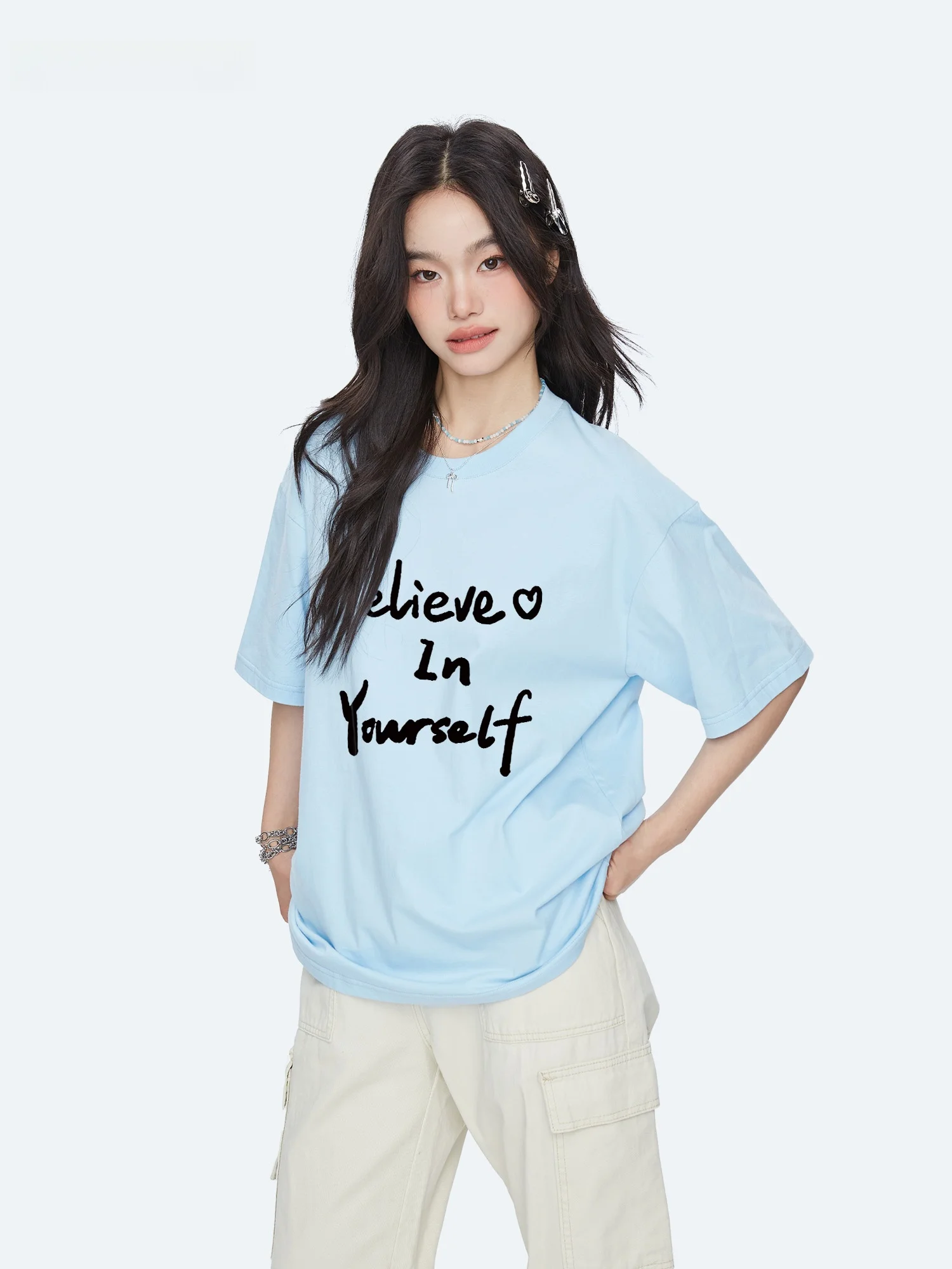

Capricorn Street Style Cotton T-Shirt Women's Loose Fit Short Sleeve Letter Print Casual Top Summer Fashion Brand