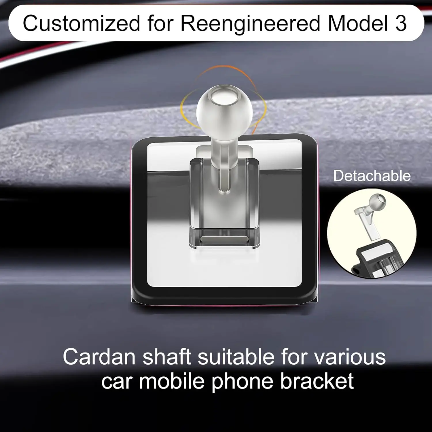 TEEQ 17mm bracket base Accessories for Model Y Juniper model 3 highland 2025 Soft adhesive flexible Movable 360 Degree Rotation