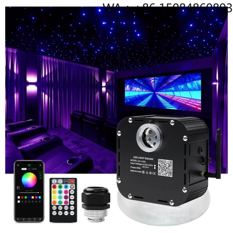 DC24V 50W RGBW Twinkle LED Fiber Optic Star Ceiling Light APP Controlled Starlight Headliner Kit For Large Home Theater Ceiling