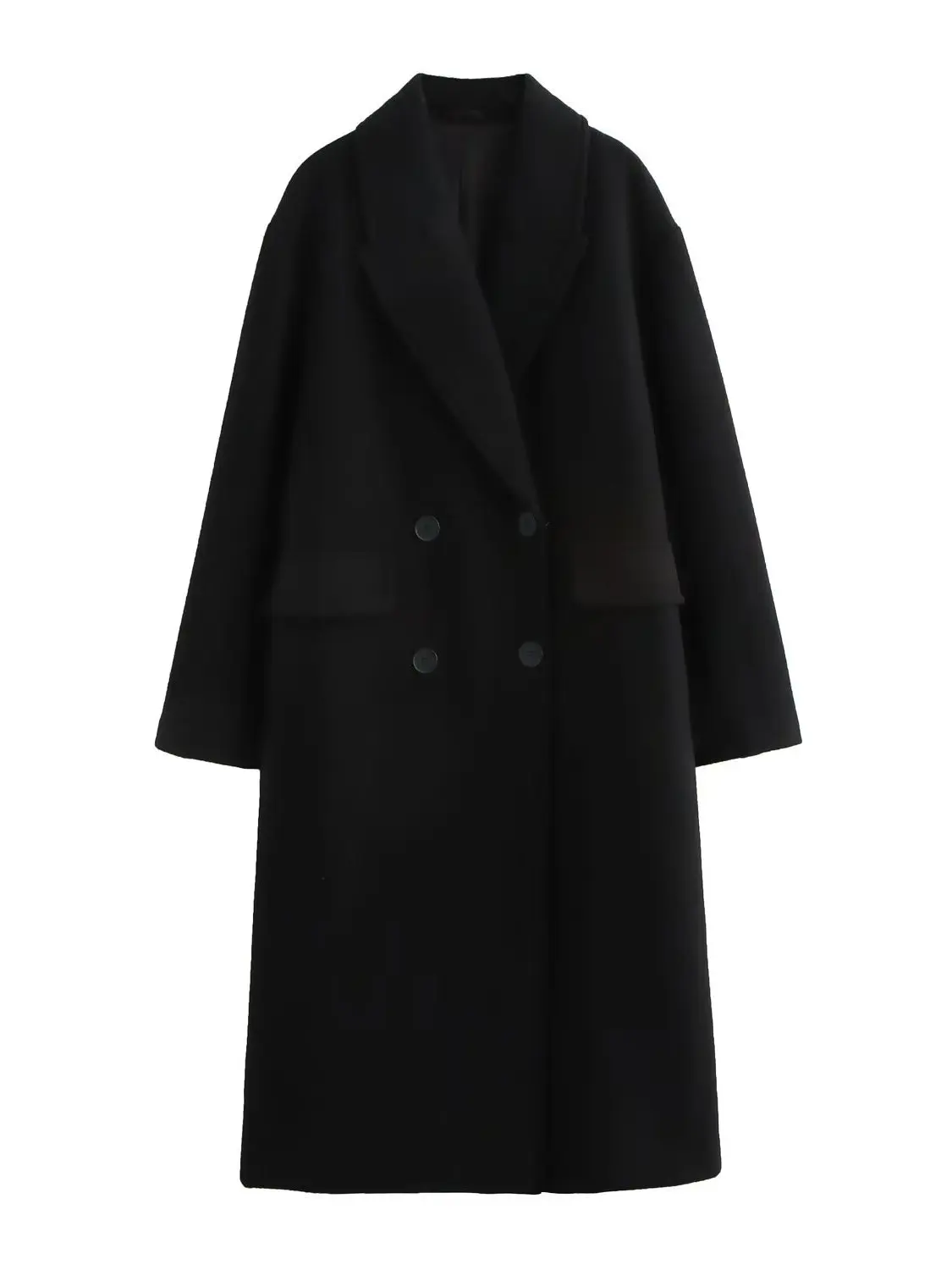 Women's Double-Breasted Woolen Coat Loose Fit Turn-down Collar Winter Faion Outerwear Thi Polyester Fabric Ladies Coat