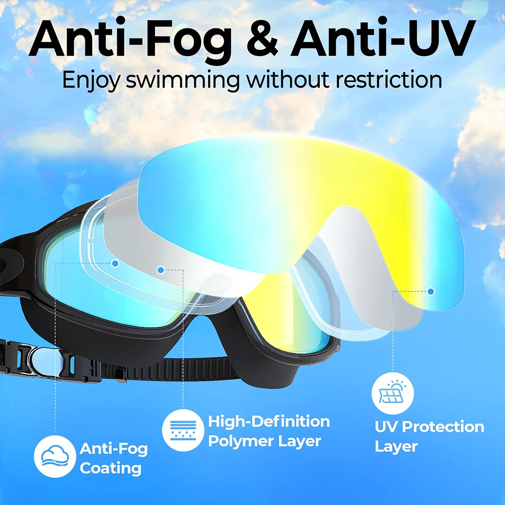 Weitwinkel-Schwimmbrille Schwimmbrille Ohne Leckage Anti-Beschlag UV-Schutz 180° ° Clear Vision Pool Beach Essentials Schwimmbrille für Erwachsene – Detail 2