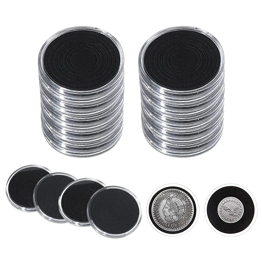 10Pcs Transparent Coin Capsule Case Collectable Coin Holder with Black Gasket for 16/20/25/27/30/35/40/46mm Coin Collection