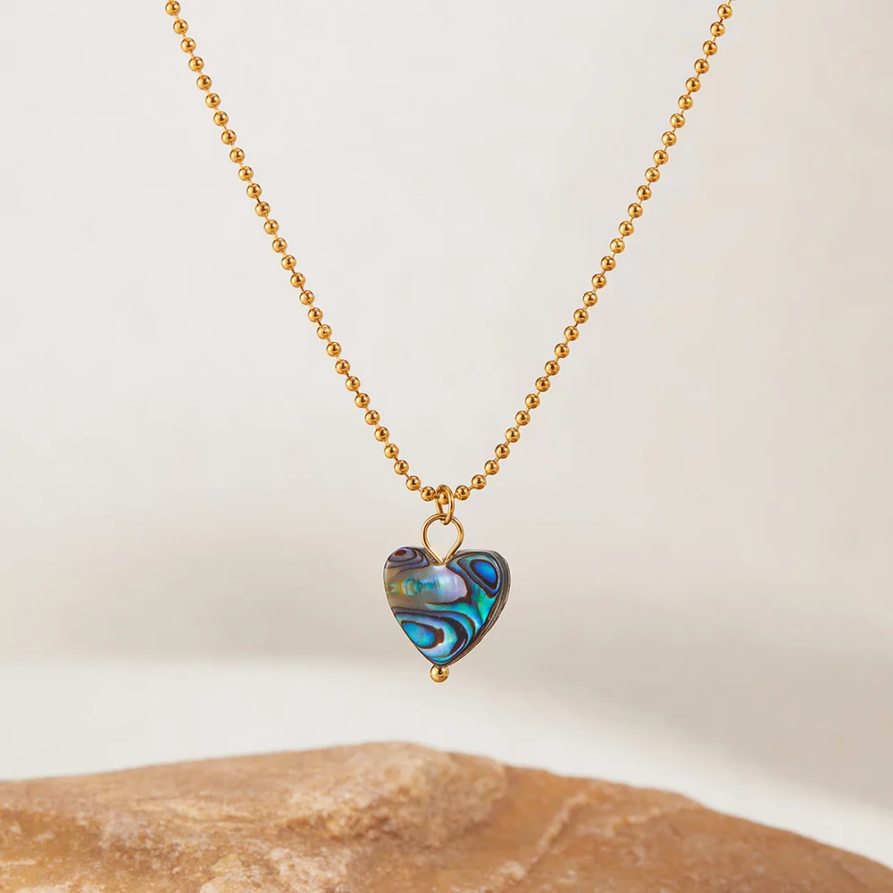 Aço inoxidável Amor Colar para Senhoras, Clavícula Cadeia, Moda Design Feel, Natural abalone Shell
