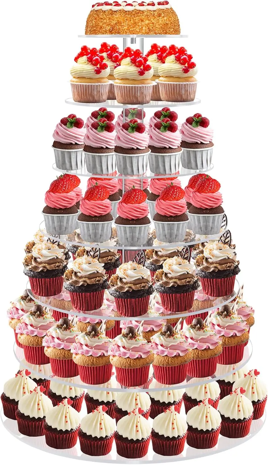 

7-ярусная акриловая подставка для кексов, круглая подставка для 100 кексов, для демонстрации десертов на вечеринках и свадьбах