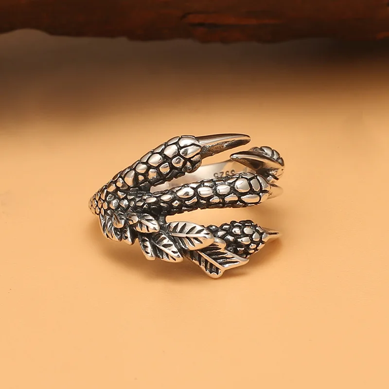 Sterling Silver S925 Ring Couple Style Personalized Original Design Dragon Claw Men's Ring Vintage Thai Silver Original Silver J