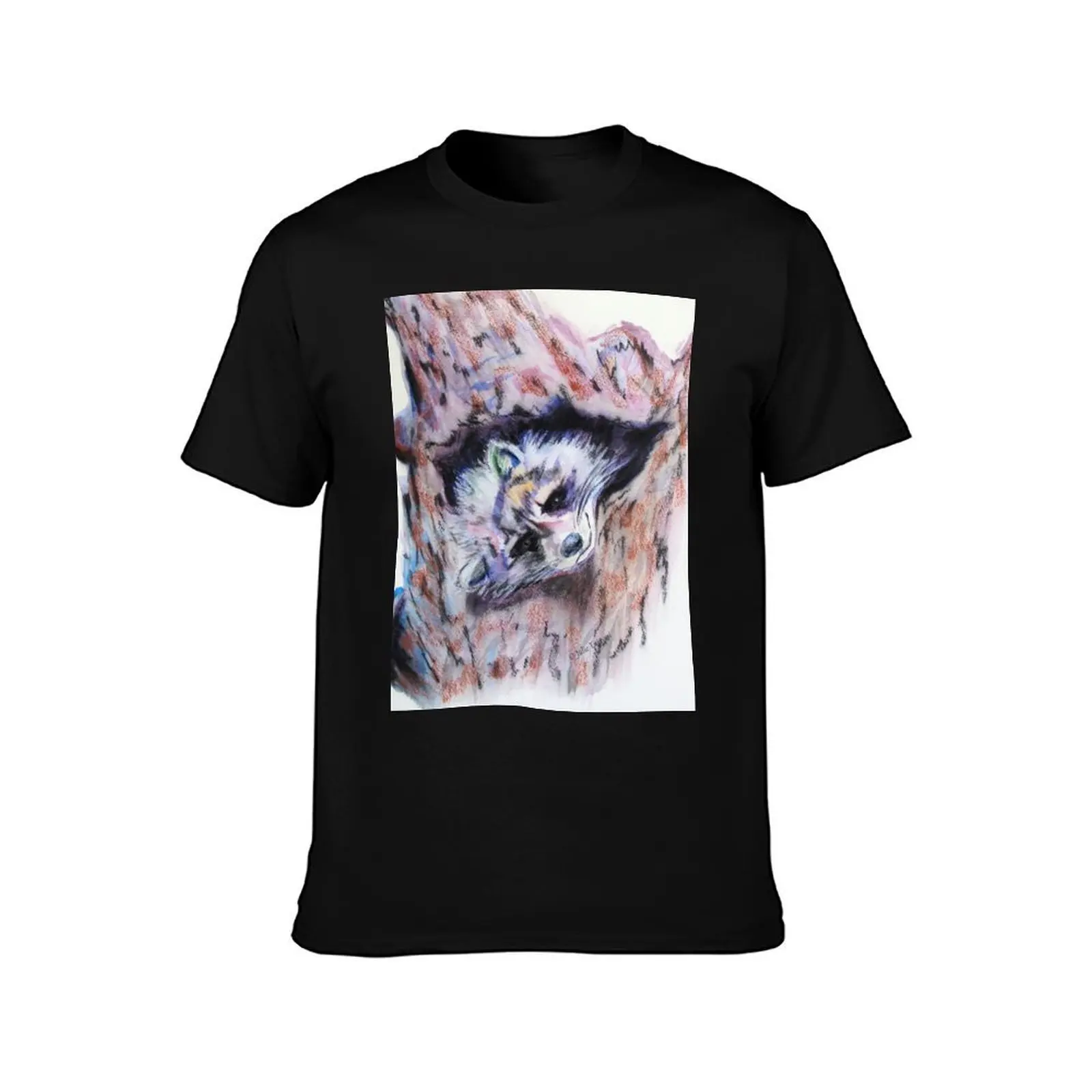 A laughing raccoon T-Shirt, Summer Casual Cotton Tee, Oversized Streetwear Tops, Vintage Graphic Print, Loose Fit Short Sleeve
