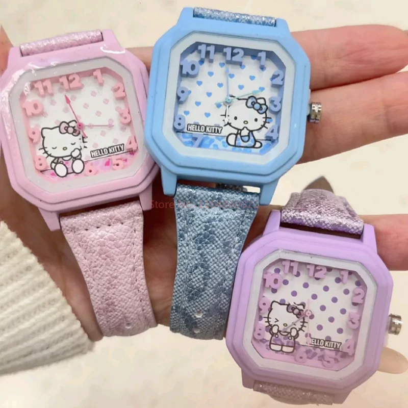 Authentic Hello Kitty Sweetheart Leopard Print Wristwatch Blind Box Cute Square Dial Ornament For Girls Birthday Holiday Gift view 6