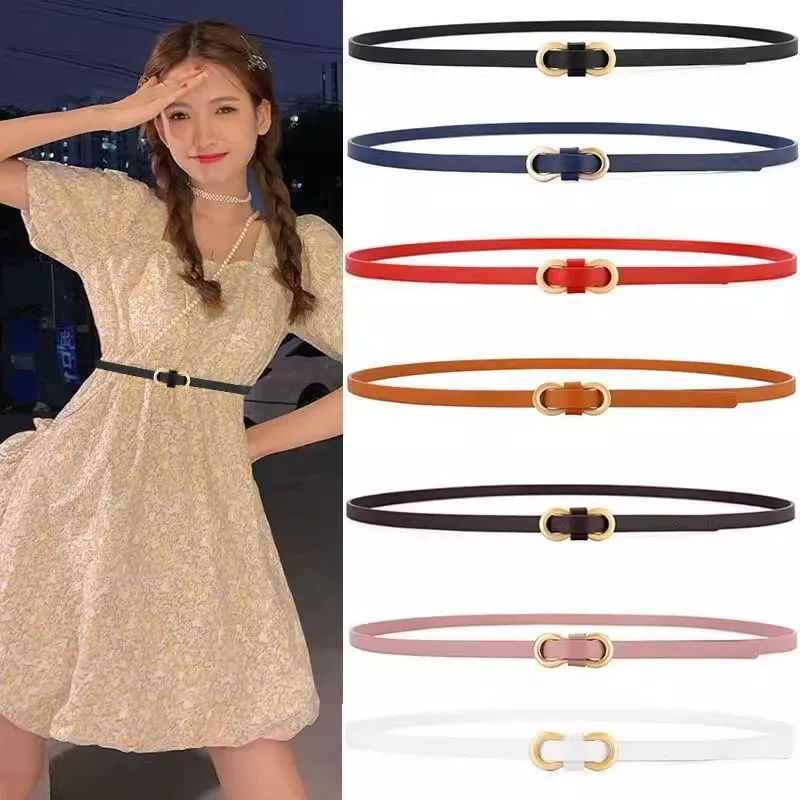 Women Belts New PU Leather 8-shaped Metal Buckle Belt Girls Dress Jean Pants Waistband Belts For Lady Luxury Brand Belts