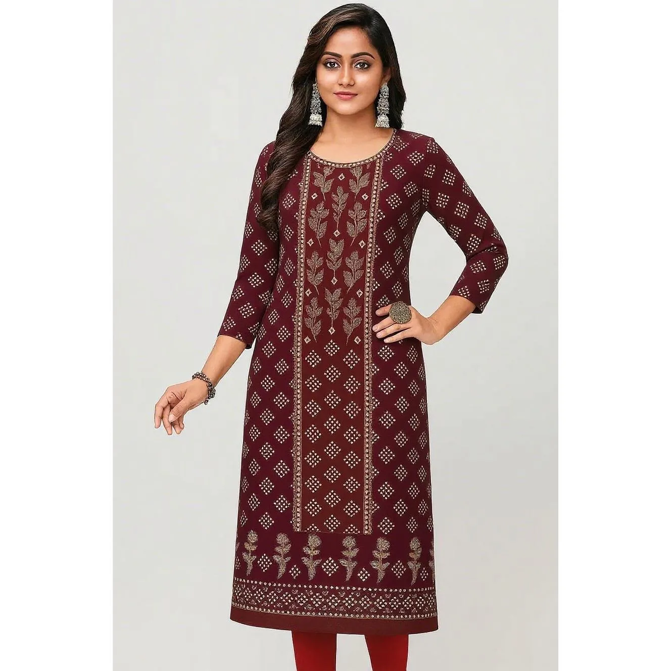 فستان مسلم كورت نسائي عصري مستقيم أنبوب غير رسمي على الطراز الوطني حاشية شق متعددة النمط الوطني Abito Donna Musulmana #6