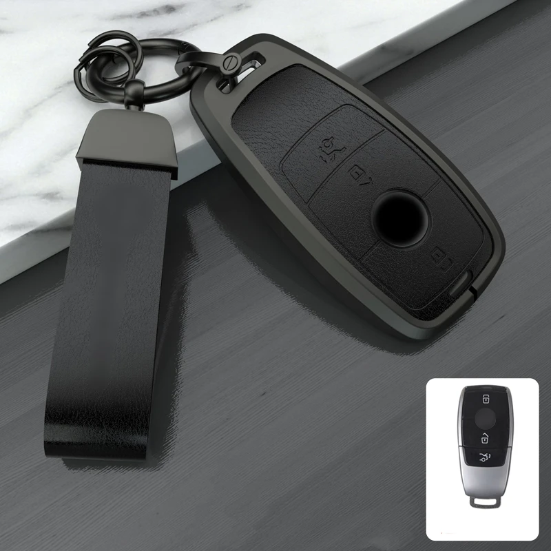 

Leather Alloy Car Remote Key Case Cover Shell For Mercedes Benz A C E S G Class GLC CLE CLA GLB GLS W177 W205 W212 W213 W222 AMG