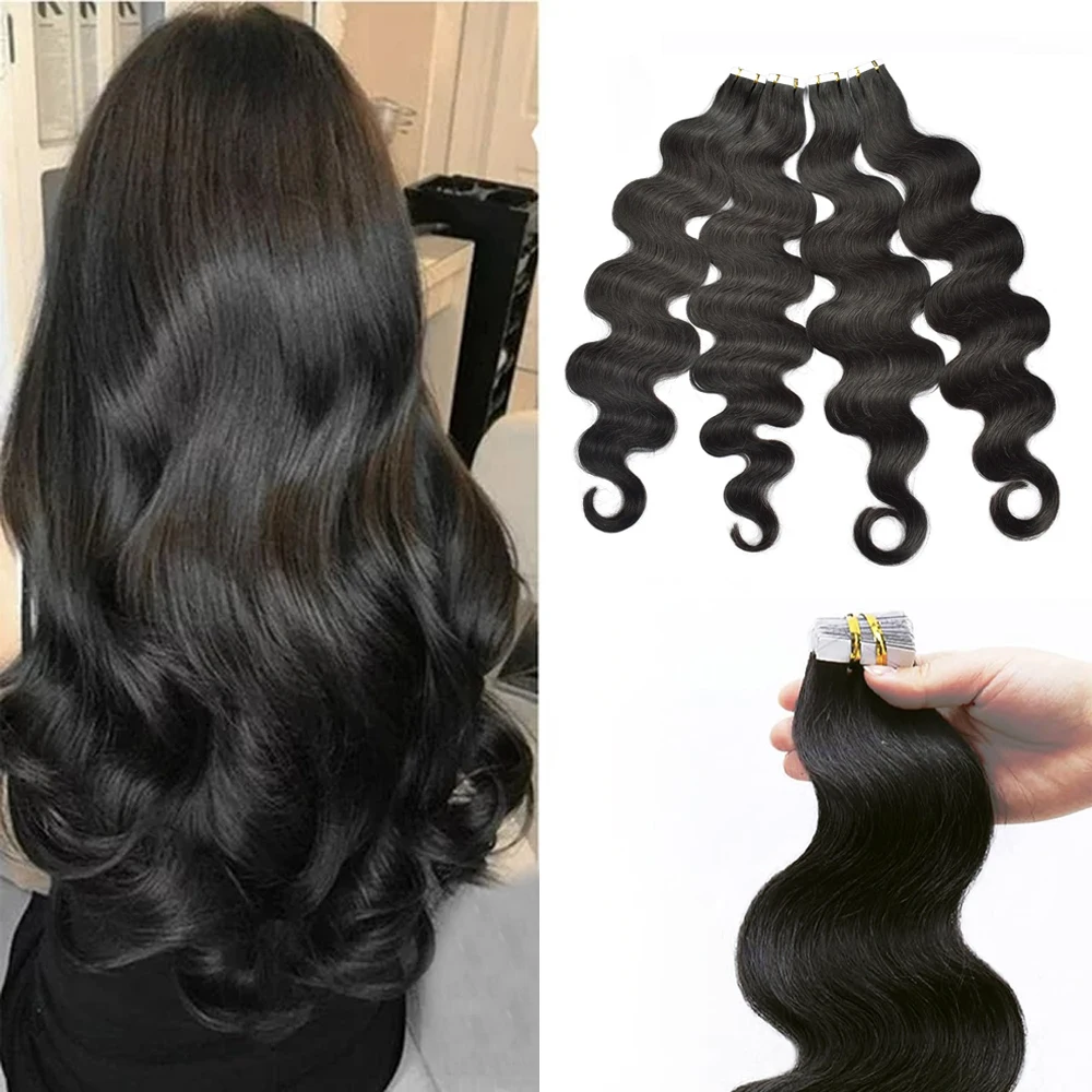 Body Wave Tape In Hair Extensions 50G/20Pcs Brazilian Remy 100% Human Hair Natural Black Wavy Tape Ins Adhesive Invisible Seamless 24 26 Inch