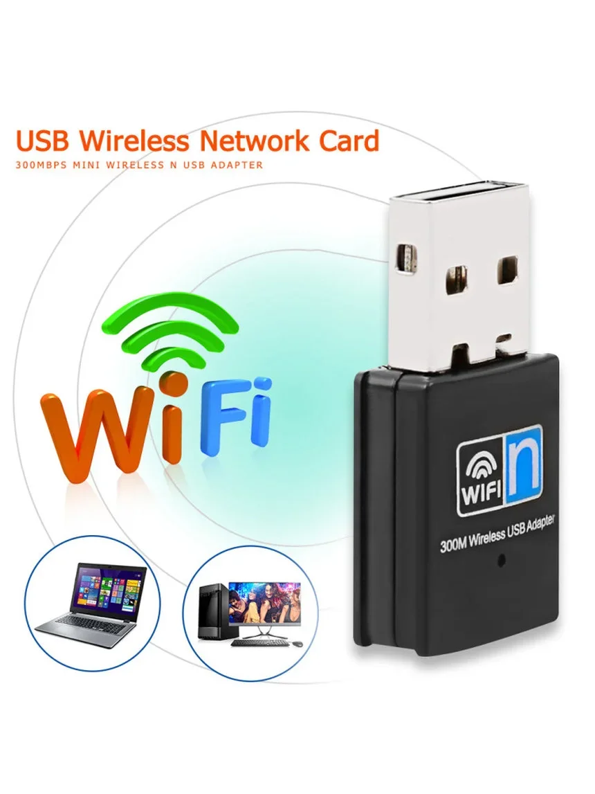 300Mbps USB WiFi Wireless Adapter USB Network Adapter 2.4G Wireless Dongle Network Card for Desktop Laptop PC