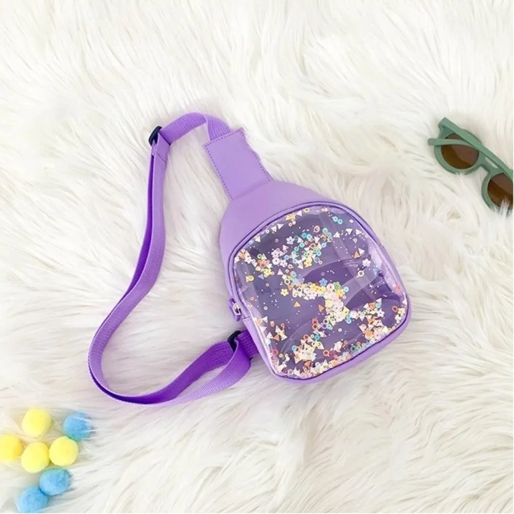 Fashion Transparent Crossbody Bag PU Leather Solid Color Shoulder Bag Flowing Sand Lightweight Chest Bags Children