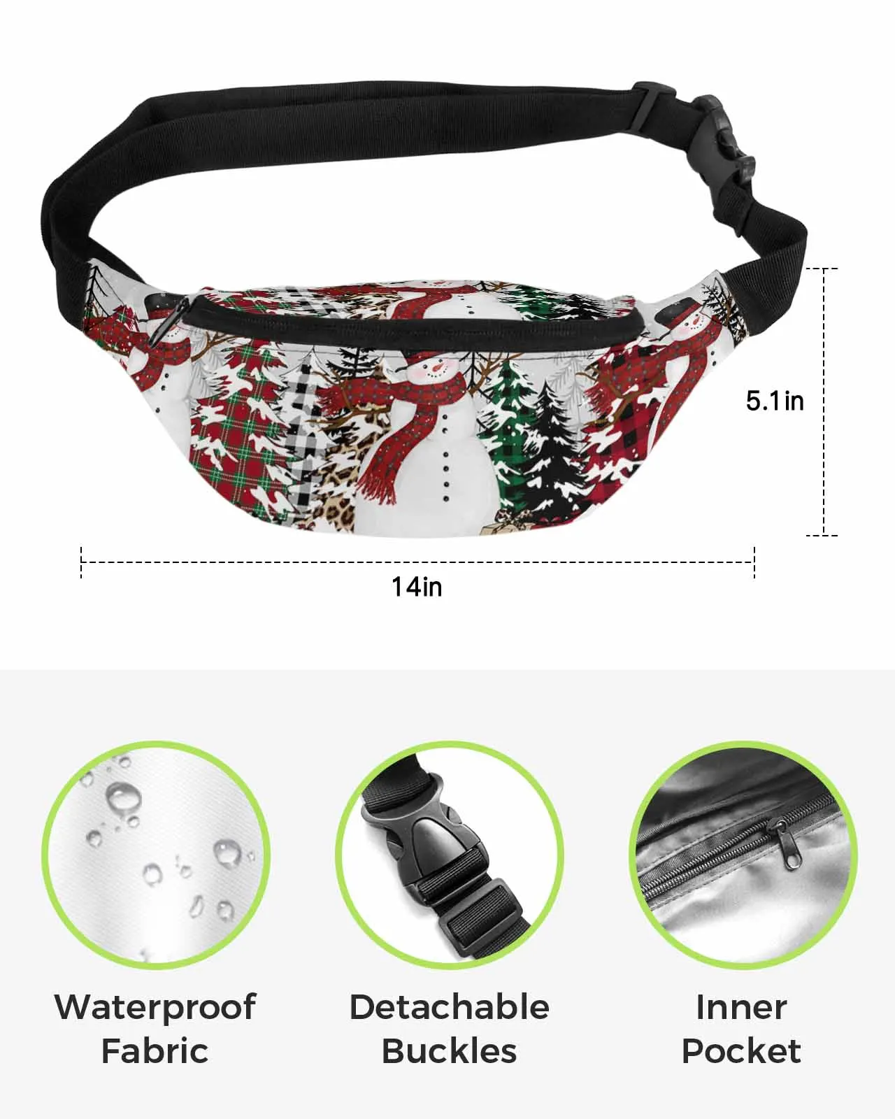 Christmas Tree Snowman Christmas Gift  Men Women Waist Bag Fanny Pack Phone Belt Bag Wallet Pouch Waterproof Banana Hip Bags