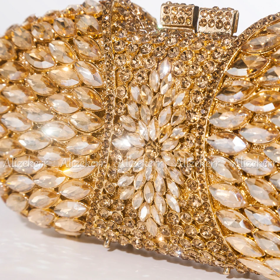 Imagem -05 - Crystal Evening Gold Clutch Bags Oval Shaped Metallic Rhinestone Bolsas Bling Bolsas para Festa de Casamento Nupcial Boutique