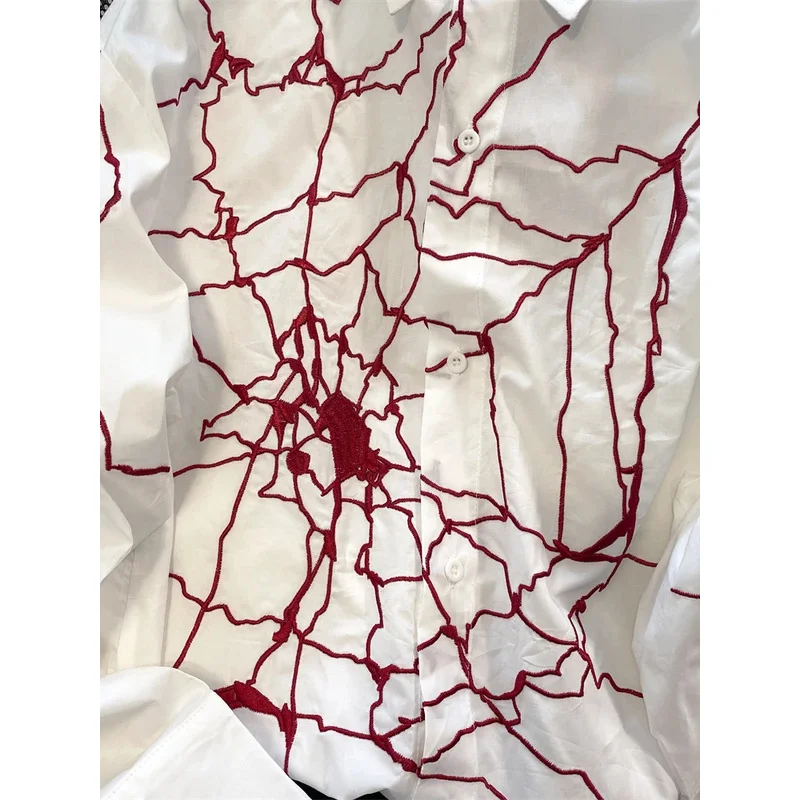 بلوزة كوساهيكي كلاسيكية مطرزة على شبكة العنكبوت بأكمام طويلة قمصان نسائية هاراجوكو Y2k بلوزات الجرونج الجمالية قميص أبيض