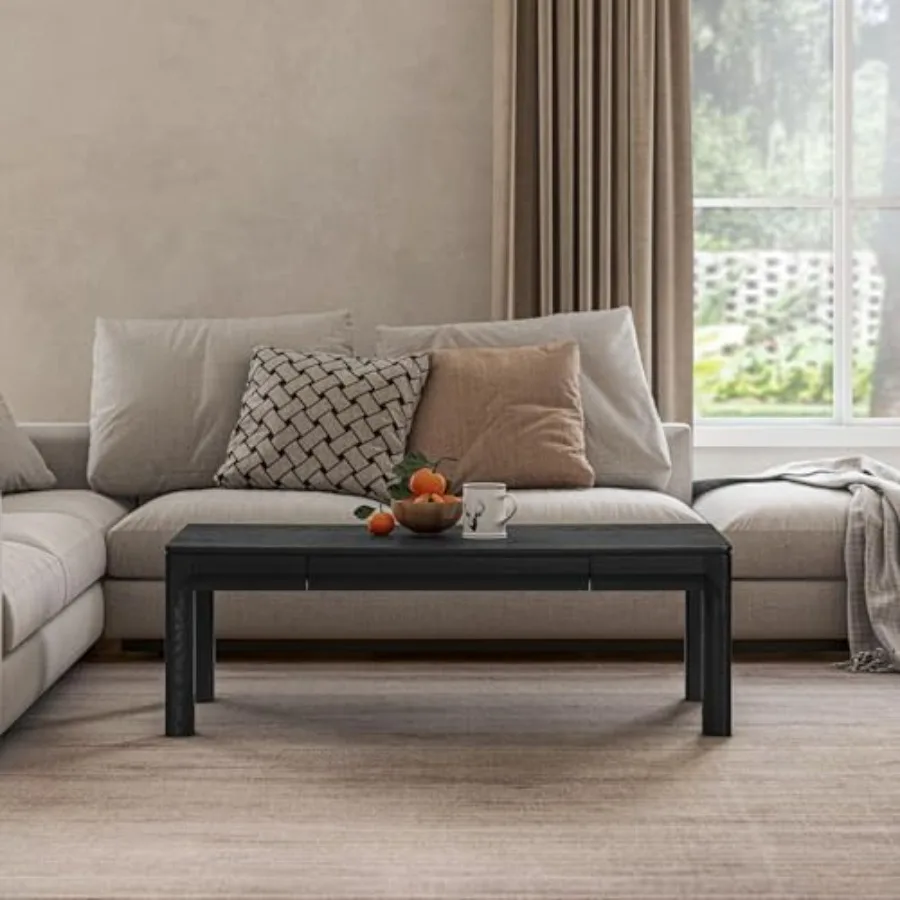 

Flow Modern Wooden Rectangle Coffee Table with Hidden Drawer Waterproof and Heat Resistant, Burnt Black