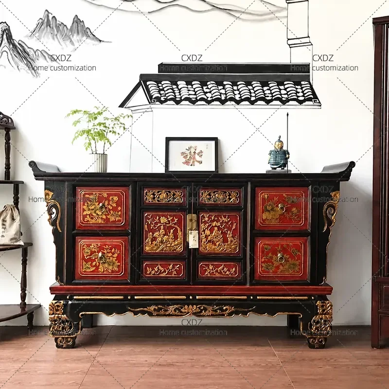 Ming Qing Style Solid Wood Console Table Nostalgic Retro Classic Antique Warped Head Case for Living Room Entrance Hallway