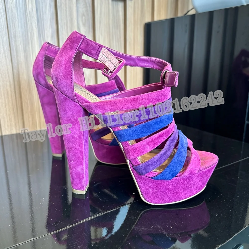Women Platform Sandals Open Toe High Heel Shoes Strappy Color Block Ankle Strap Summer Fashion Thick Sole Sandals For Ladies 46