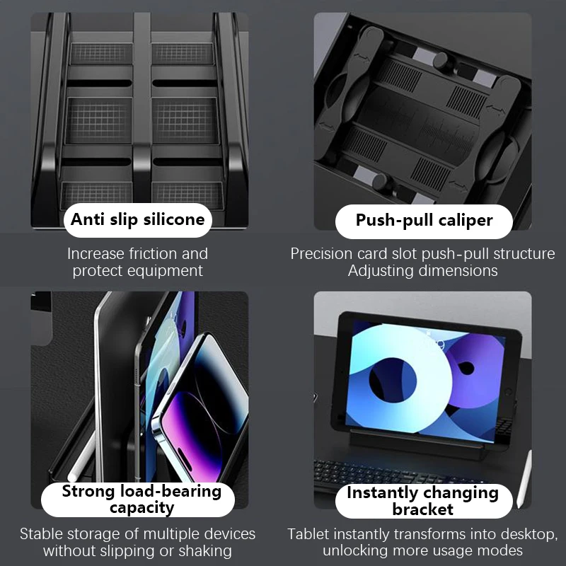 Dual-Slot Adjustable Vertical Laptop Stand ABS Plastic 4in1 Design Space-Saving For MacBook Chromebook Surface HP Dell Book IPad