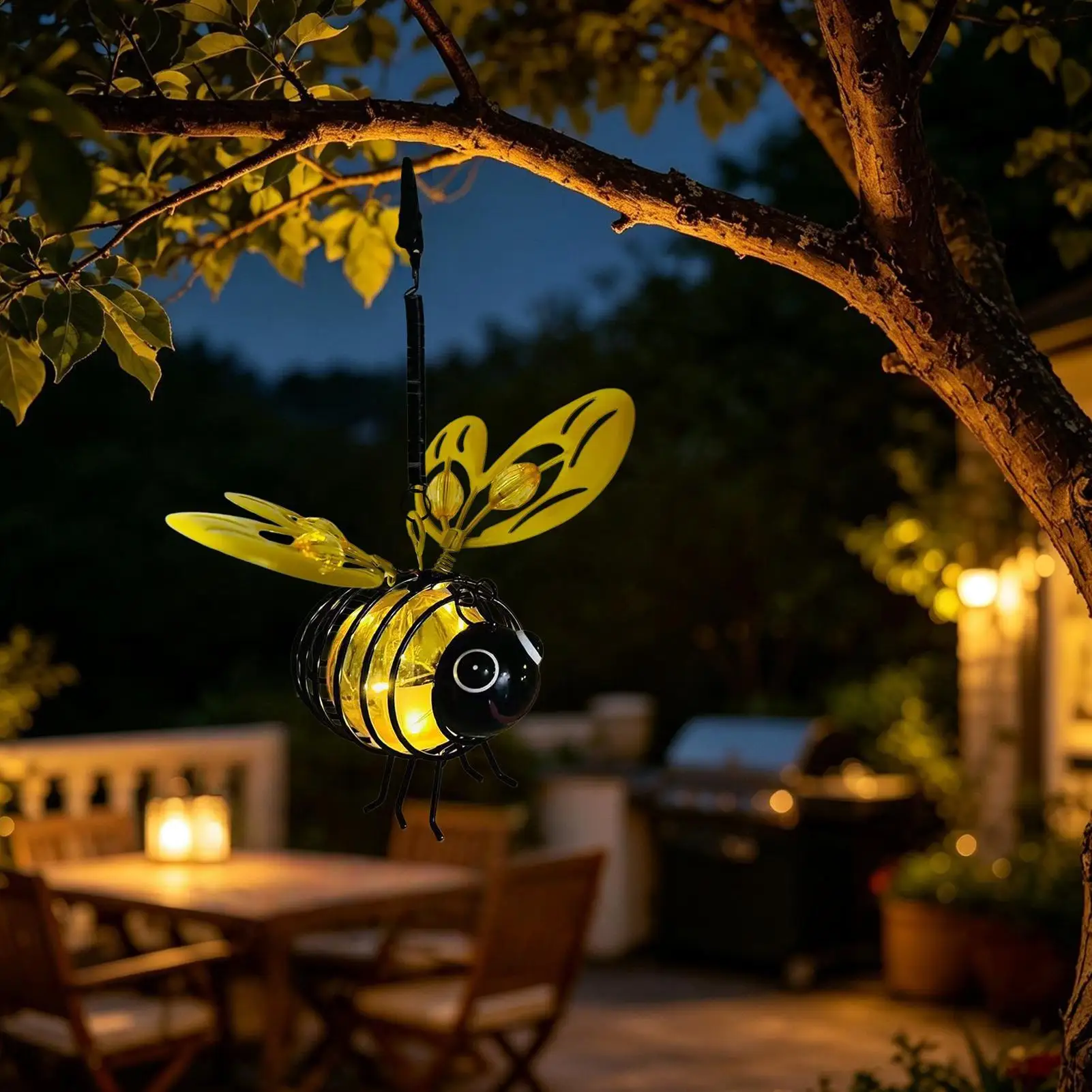 Solar Landscape Lighting Hangable Bee Shaped Weather Resistant Ornament Garden Decor for Backyard Patio Fence Wall Garage