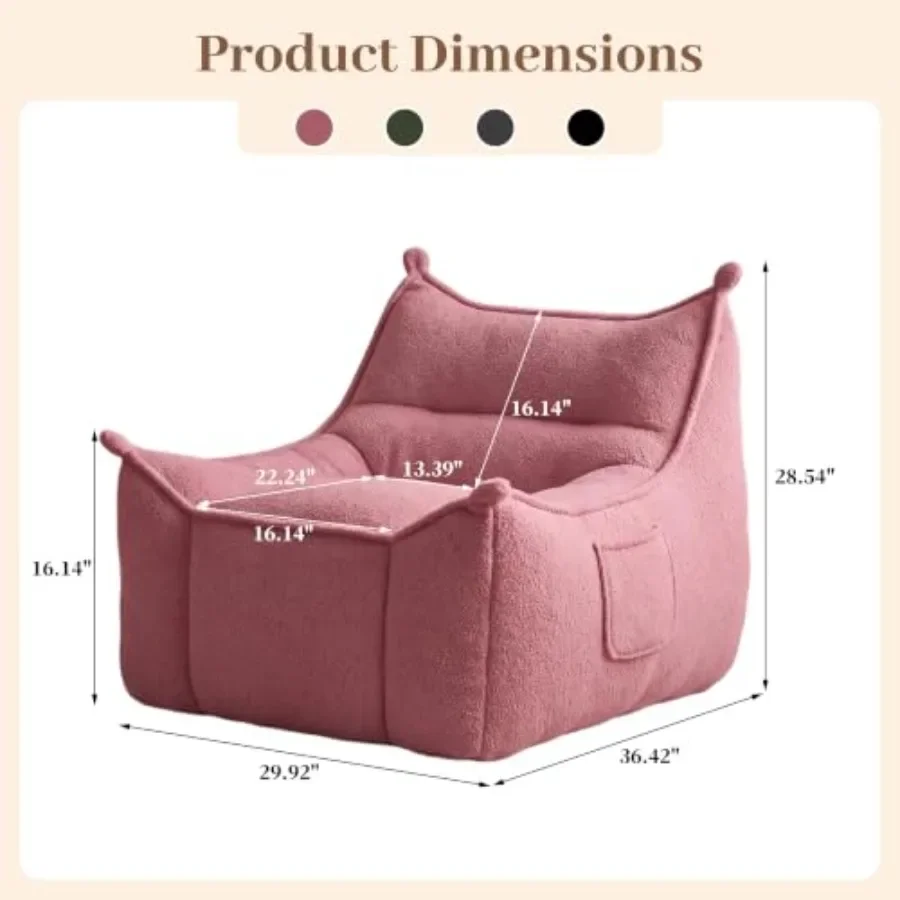 Bean Bag Chair for Adults,Giant Bean Bag Sofa with Side Pocket Indoor Use, Polyester Fabric, Gray, Ultra-Soft Supportive