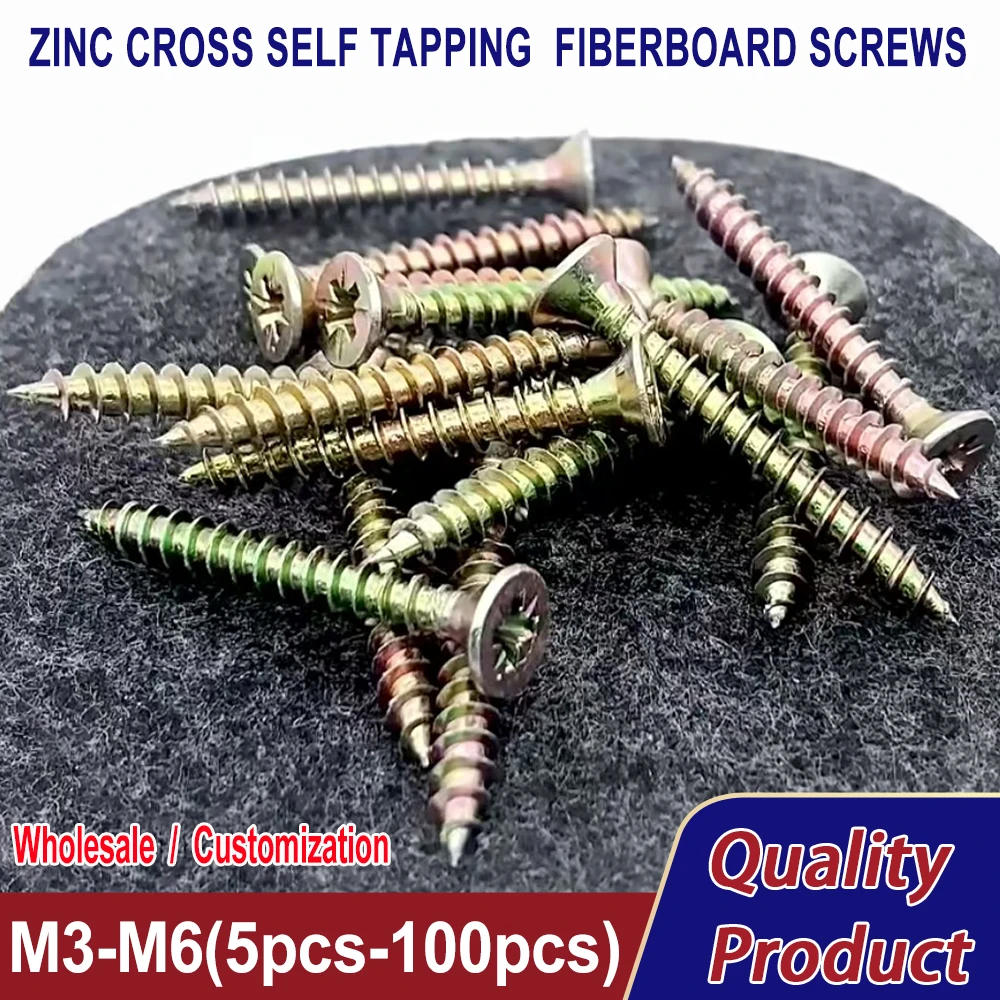 M3 M3.5 M4 M5 M6 Zinc Cross Countersunk Phillips Flat Head Fiberboard Screws Drywall Self Tapping Chipboard Screw Wood Screws