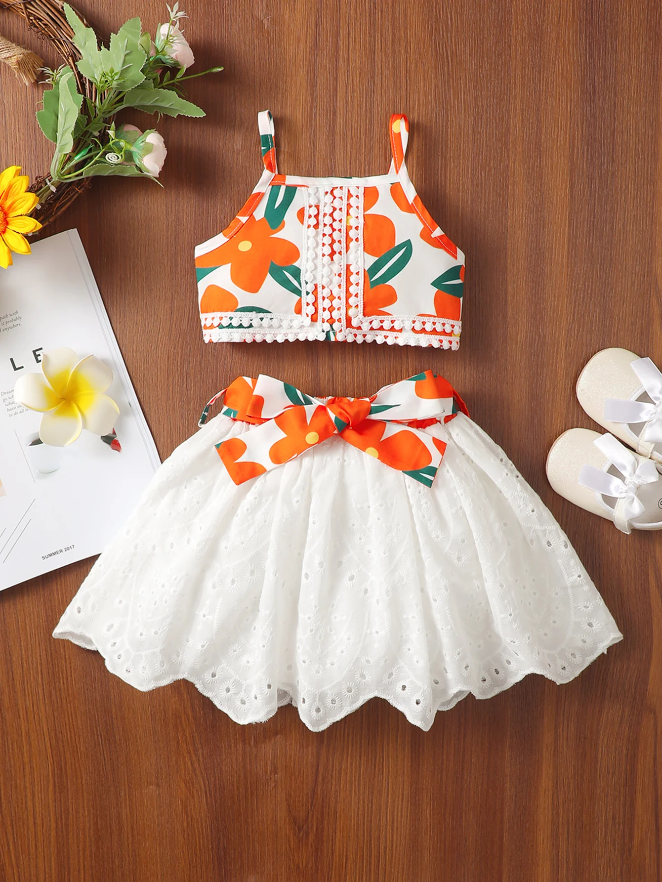 Summer Baby Girl Fashion Lace Strap Top Short Skirt Set Baby Girl Cute Fashion Casual Embroidered Skirt Set