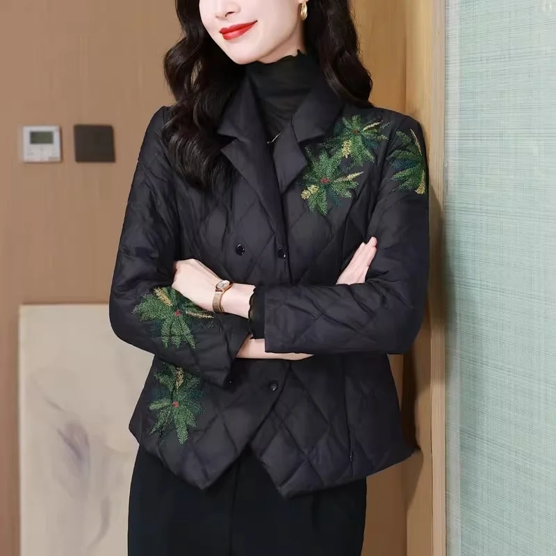 Suit Collar Down Cotton Jacket,Autumn Winter Mom's Loose Casual , Lightweight And Slim Fit Coat For Women Elegant w1591