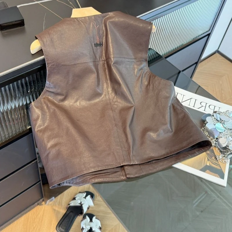 Jesienna moda, luźna i wyszczuplająca kamizelka, europejski styl retro, bogato haftowana kurtka z ekoskóry, kamizelka modna.