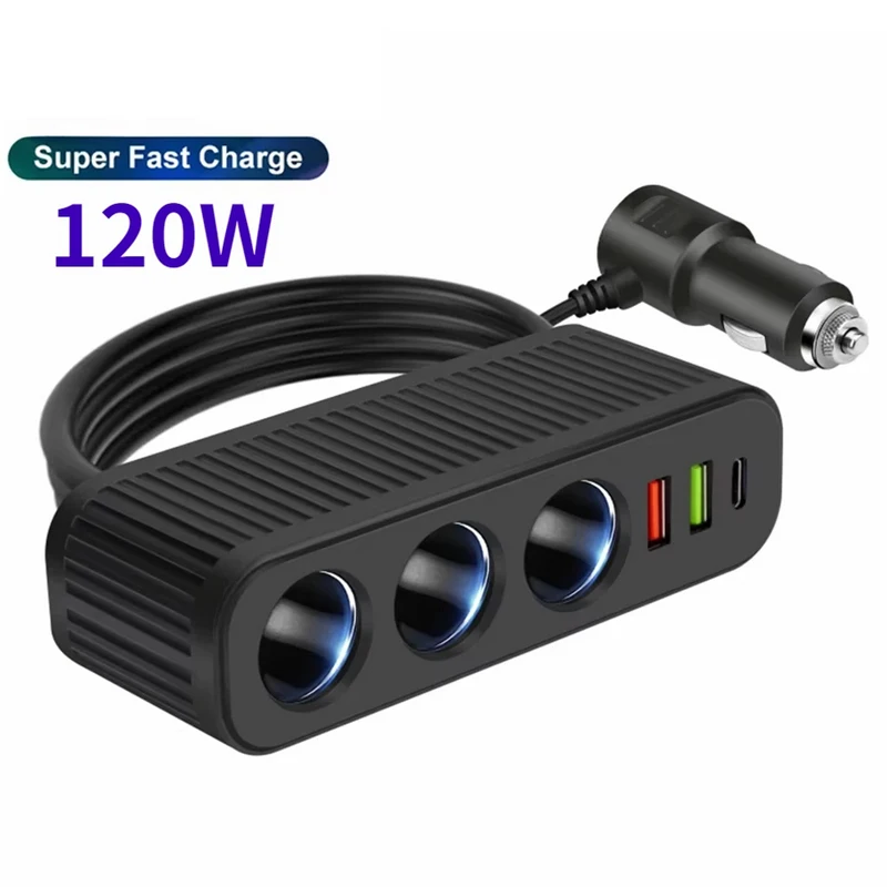 

3 Port USB Charging Socket Cigarette Lighter Splitter Quick Charge 12V 24V For Phone IPad 3.0 Car Charger Adapter