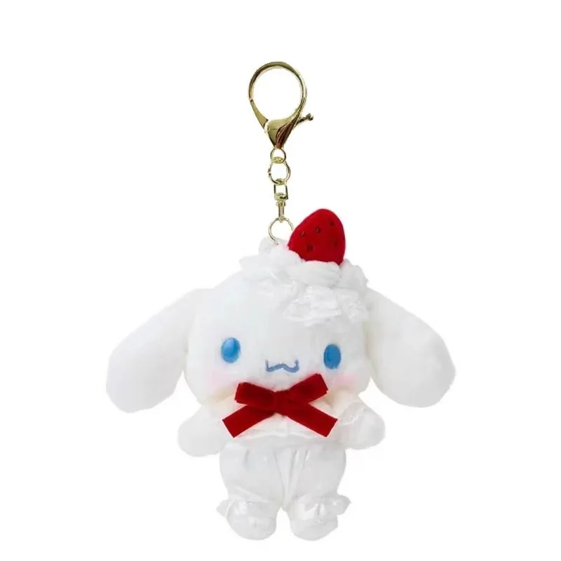 12CM Anime Hello Kitty My Melody Cinnamoroll Kuromi Dress Up Aardbei Taart Rok Serie Pluche Pop Sleutelhanger Kawaii Hanger